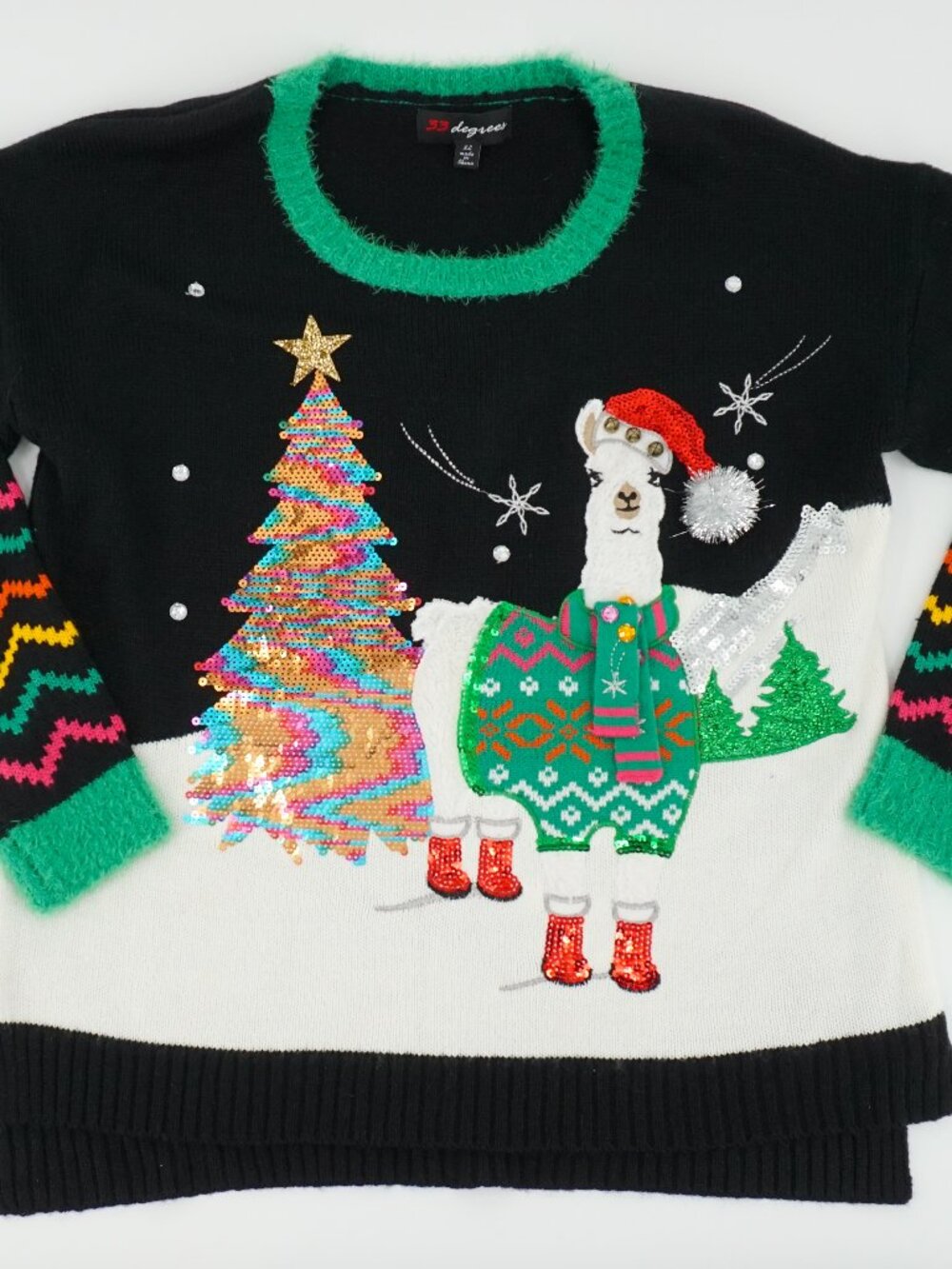 Llama Christmas Tree Sweater Pullover Colorful Women's Size XL